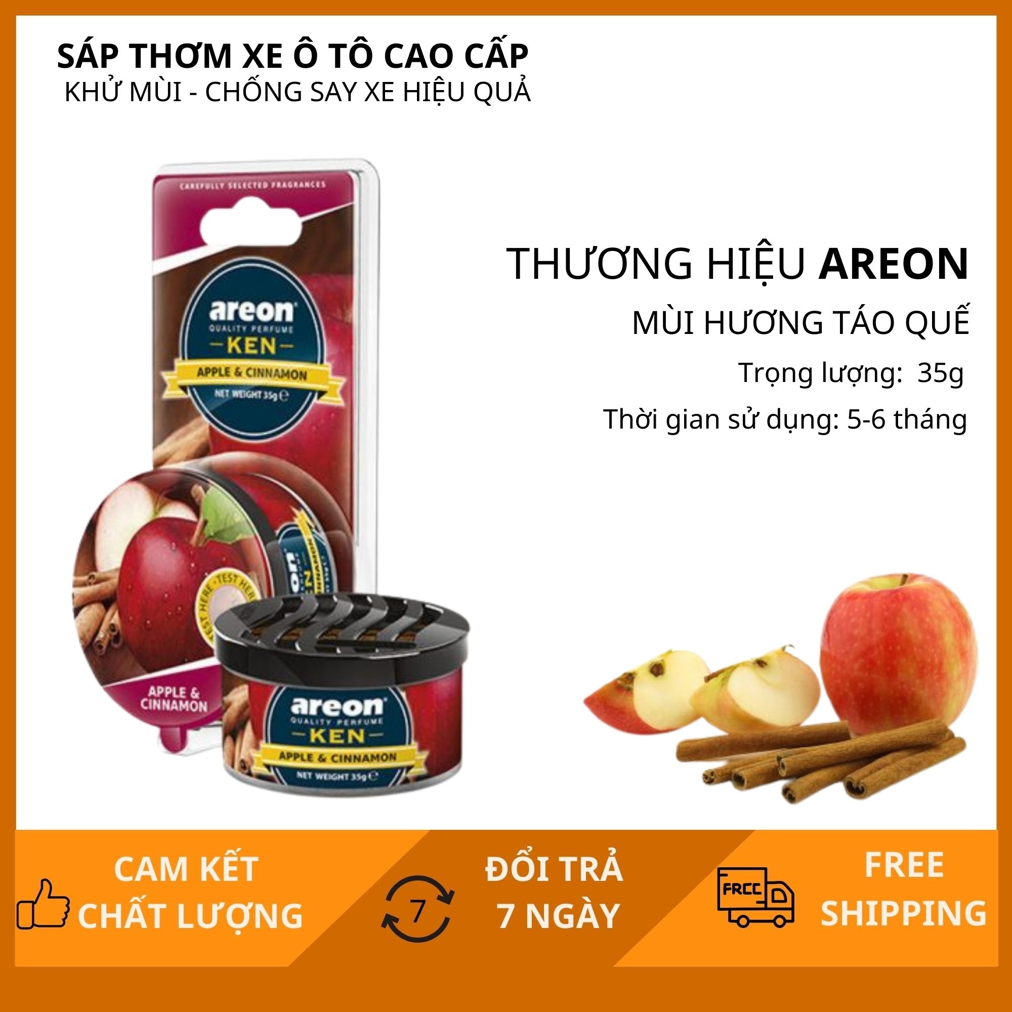 [Chính hãng 100%] Sáp Thơm Xe Ô Tô Areon Ken Hương Táo Quế - Nước Hoa Oto Cao Cấp Nhập Khẩu Bulgaria khử Mùi Xe ô tô Hiệu Quả