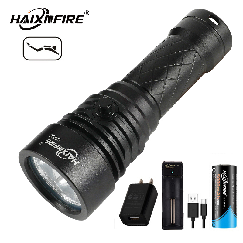 Haixnfire đèn pin chống nước dv58 đèn pin lặn biển ipx8 độ sáng cao 7500 lumen đèn xm-l2 * 3 hạt đèn cắm trại