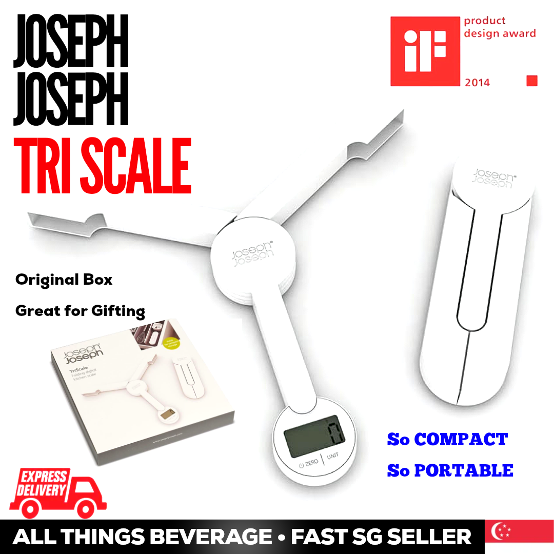 Joseph Joseph 40071 Tri Scale Folding Digital Kitchen and Travel Portable Food  Scale Compact Multifunction Slim, White 