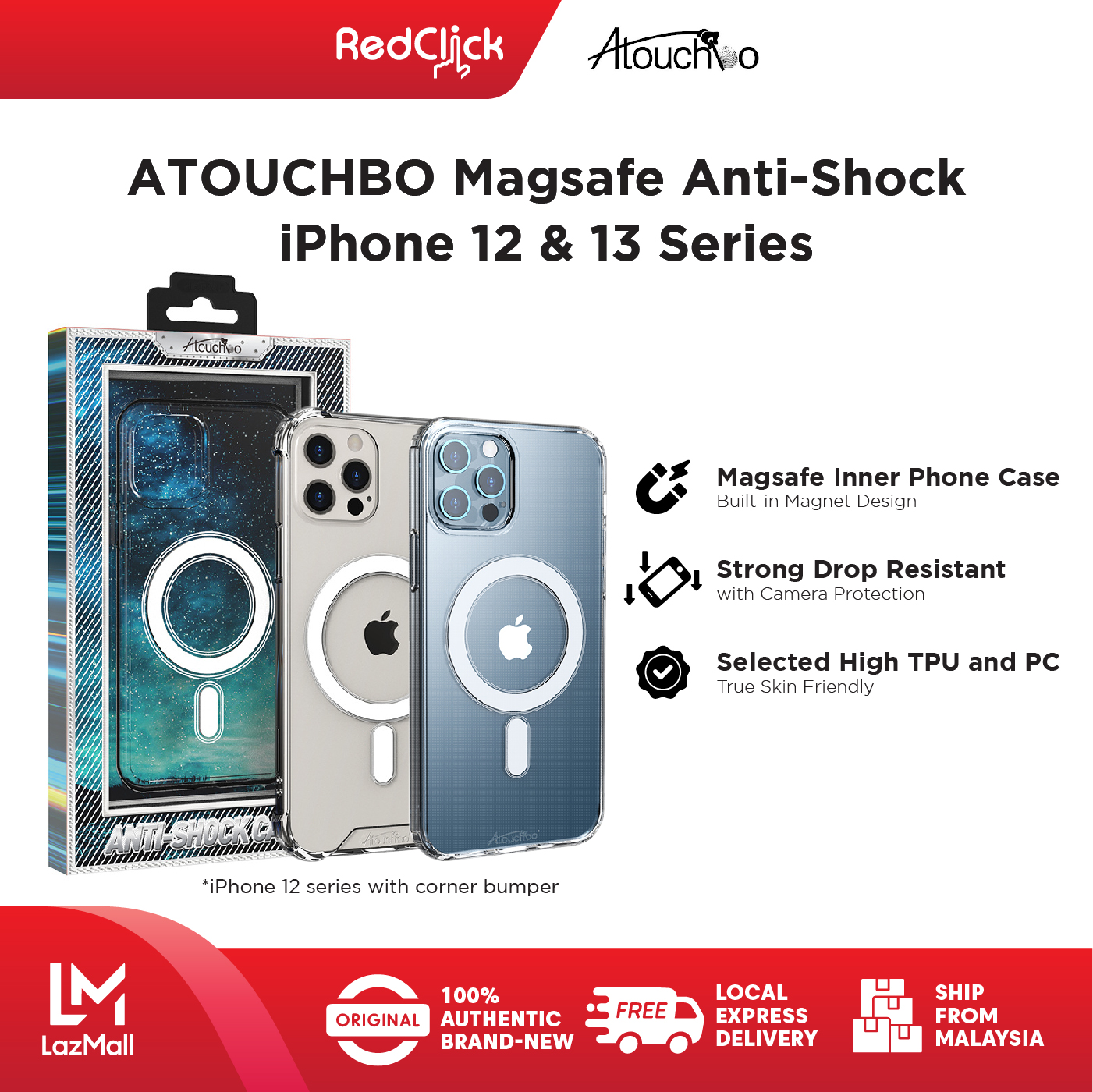 Atouchbo Magnet Anti-Shock Transparent Case Support Magnet Wireless Charger