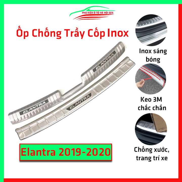 Ốp chống trầy cốp ô tô Hyundai Elantra 2016-2021 Inox cao cấp, ốp dán bậc cốp trong ngoài chống trầy xước, trang trí xe hơi