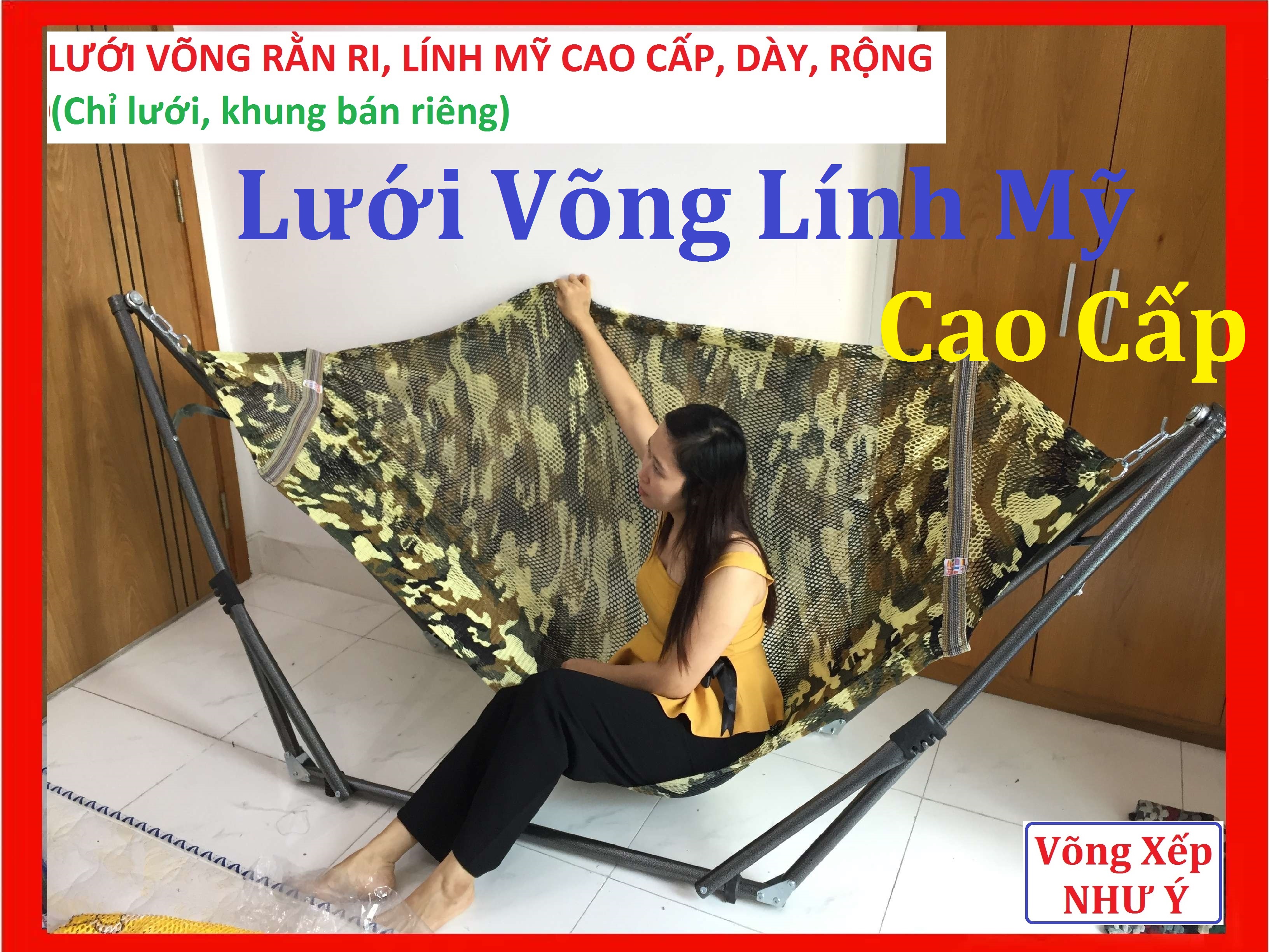 Lưới võng cỡ đại hình LÍNH MỸ, RẰN RI cao cấp, Lưới võng size người lớn, Lưới võng xếp dày rộng, lưới võng 2 lớp, # lưới võng cỡ đại, #lưới võng loại lớn, #lưới võng xếp võng lưới 2 lớp, #lưới võng cao cấp