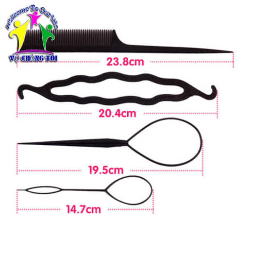 Bộ dụng cụ phụ kiện tóc nữ 4 món, chải bới, búi tóc đa năng tại nhà - thương hiệu VỢ CHỒNG TÔI