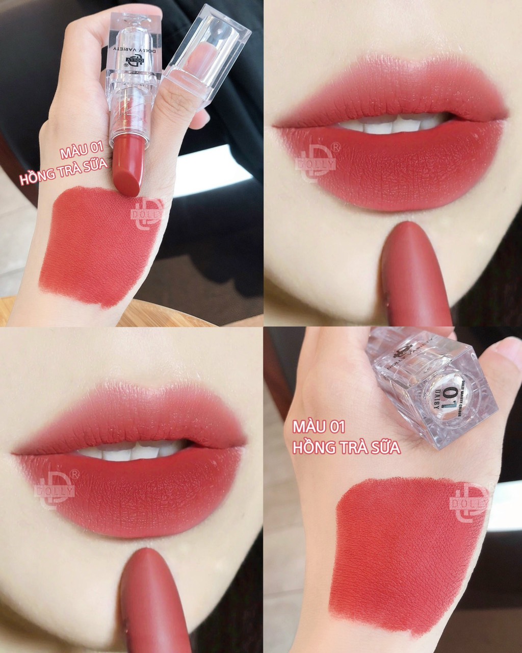Son sáp, thỏi dolly không chì màu hồng trà sữa
