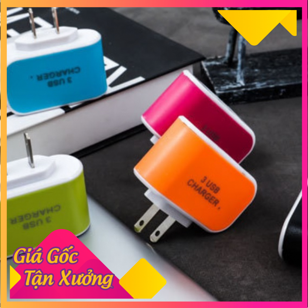 [ĐƯỢC CHỌN MÀU] Cóc Sạc Điện Thoại Nhanh 3 Cổng 3A Siêu Rẻ  – Củ Sạc Điện Thoại Thông Minh Nhỏ Gọn Tiện Lợi Dễ Dàng Bỏ Túi