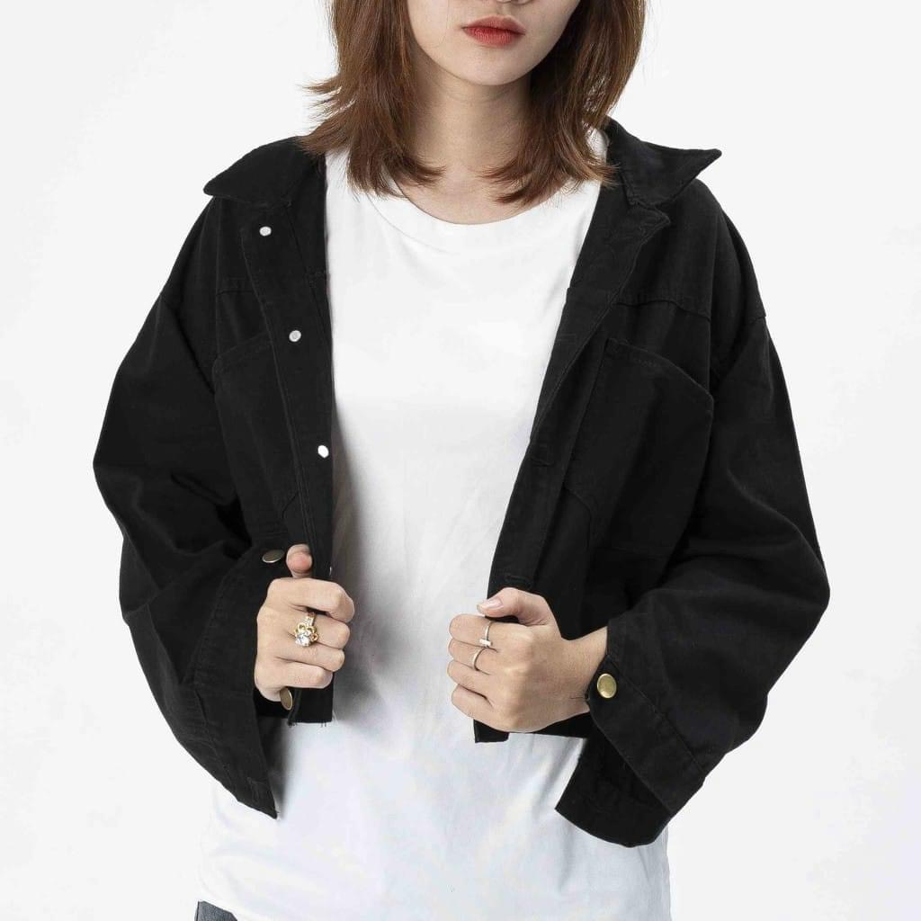 [HCM]ÁO KHOÁC KAKI JEAN NỮ UNISEX (ĐEN)THỜI TRANG SHOP QUANG BOUTIQUE
