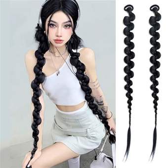 JUUEXUA Mới Bện móc Với dây cao su Bện xoắn Vòng buộc tóc Tóc đuôi ngựa Nối tóc đuôi ngựa bện dài Tóc Giả bện bong bóng Bím Tóc đấm bốc dài