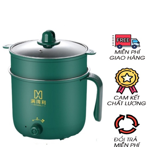 Nồi lẩu mini, ca nấu mì nấu cơm đa năng có tay cầm 1,8l - nồi lẩu điện 2 nấc nhiệt kèm giá hấp siêu hot, ca nấu mì đa năng, nồi điện đa năng, nồi điện mini đa năng