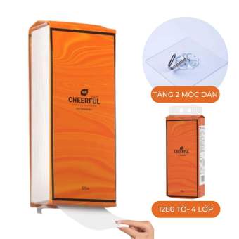 Túi khăn giấy treo tường CHERFUL, Bích giấy rút siêu dai 4 lớp 1280 tờ, hàng CAO CẤP nặng 2100Gr, Tặng 2 móc dán