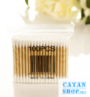 Tăm bông ngoáy tai túi 100 que thân gỗ an toàn, thân thiện với môi trường - GD801-TB100
