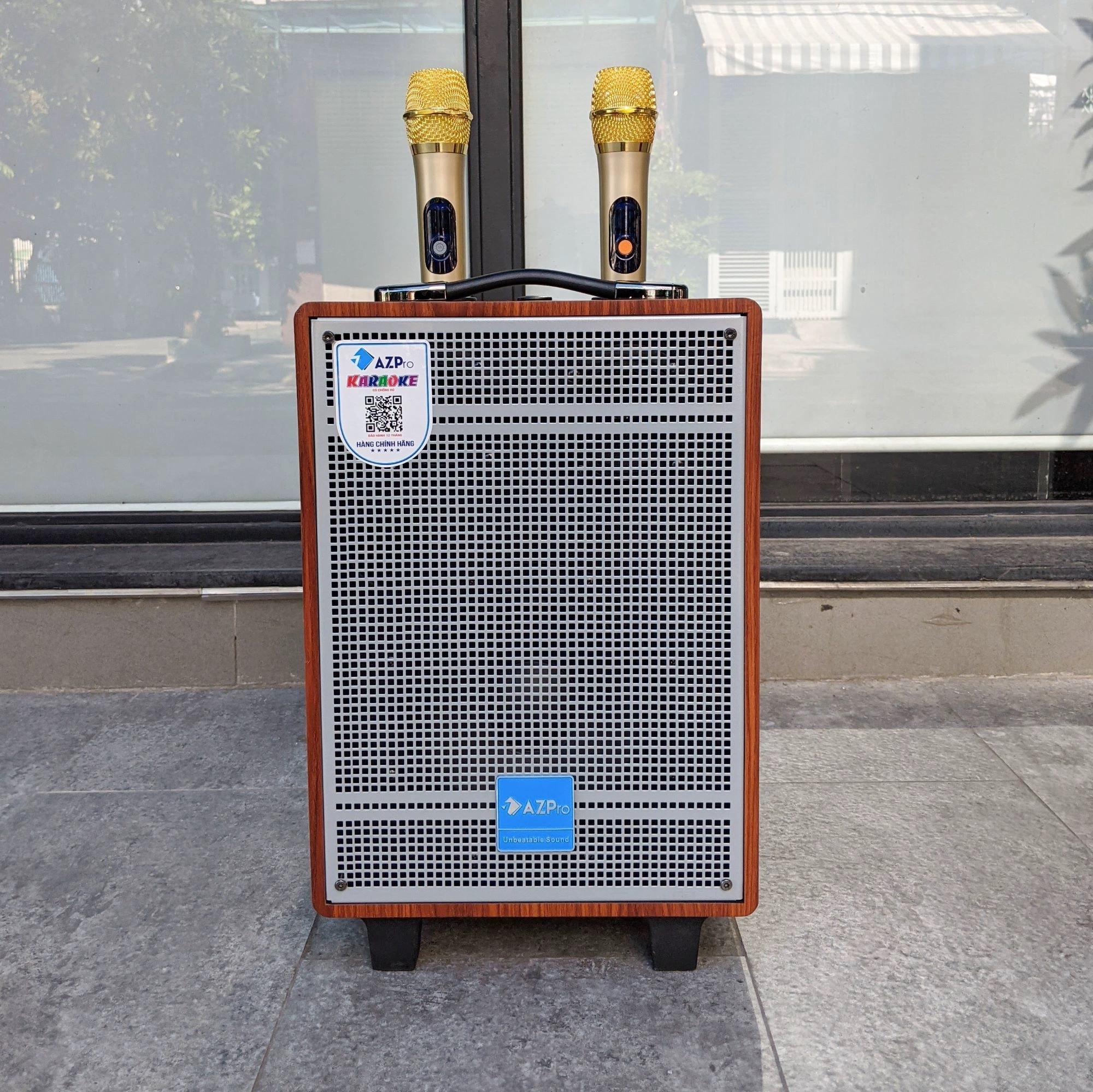 Loa kéo azpro 308 bass 20 vỏ gỗ tặng 2 micro kim loại cao cấp