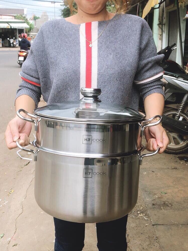 Bộ nồi xửng hấp 1 đáy ht cook 28cm nắp kính