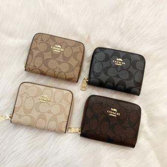 Ví nữ mini ngắn coach  hàng nhỏ gọn dập logo đầy đủ kem ảnh thật và video