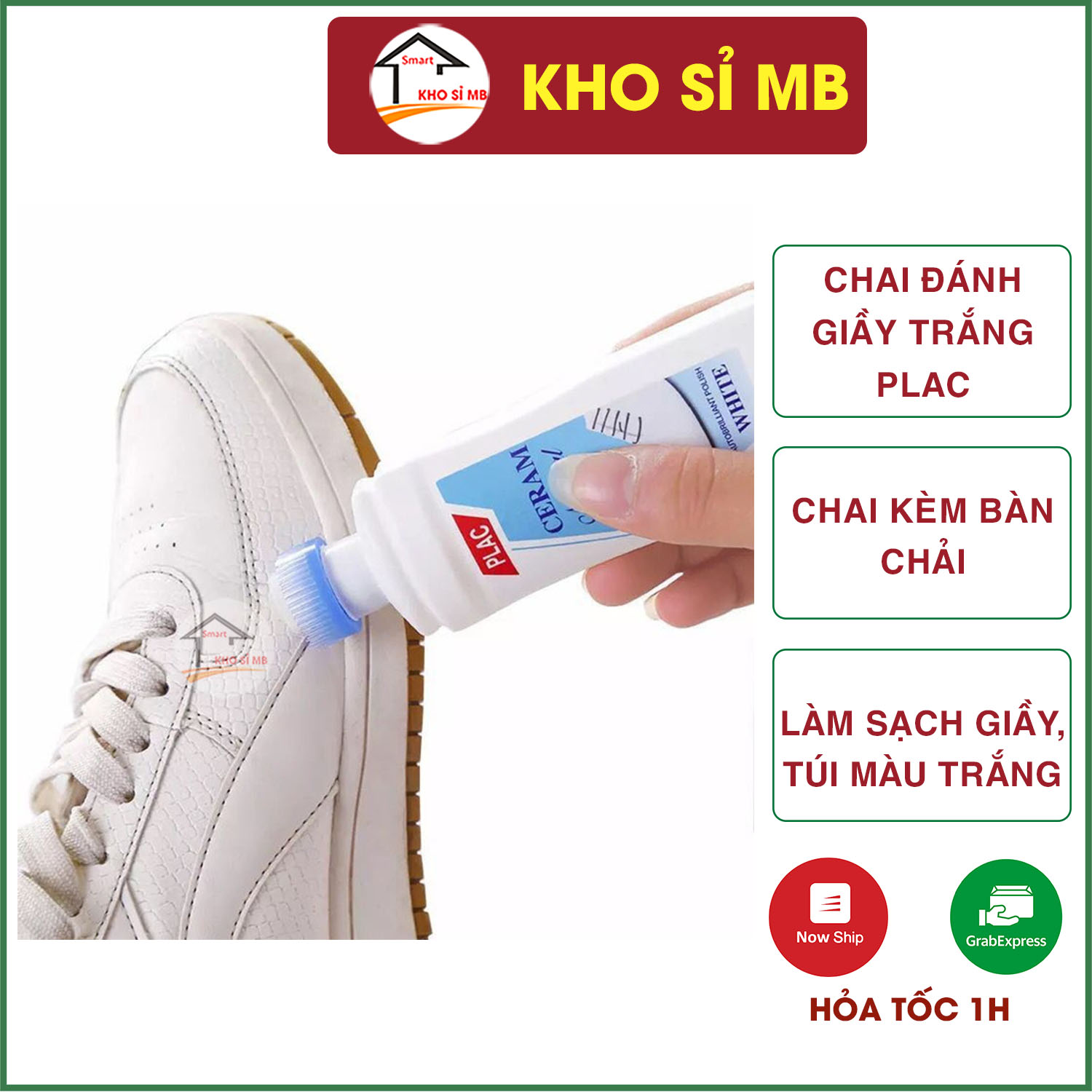 Chai lau giầy plac - làm sạch giầy-tẩy trắng giầy -có đầu cọ tiện dụng - KHO SỈ MB