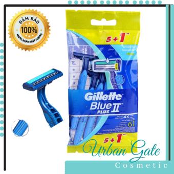 Dao cạo râu GILLETTE 2 lưỡi Blue II Plus (6 Cây - Xanh) - Cây dao cạo râu