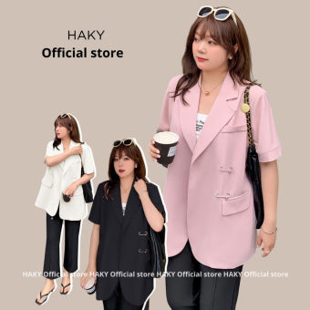 Áo Blazer Nữ Tay Ngắn HAKY,Áo Vest Nữ Tay Ngắn Chất Liệu Xước Hàn Cao Cấp BigSize