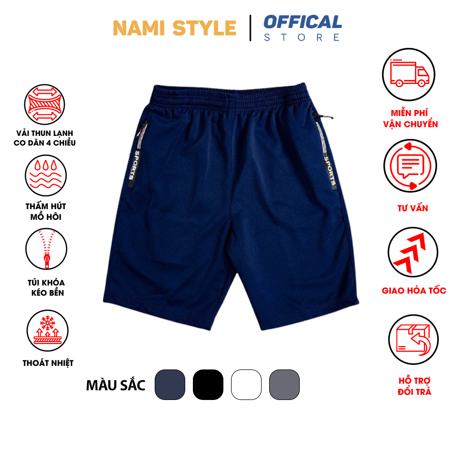 Freeship Quần short nam thun co giãn 4 chiều (Big size>100kg) thể thao, quần đùi 2 túi khóa kéo cao cấp-QSTT35
