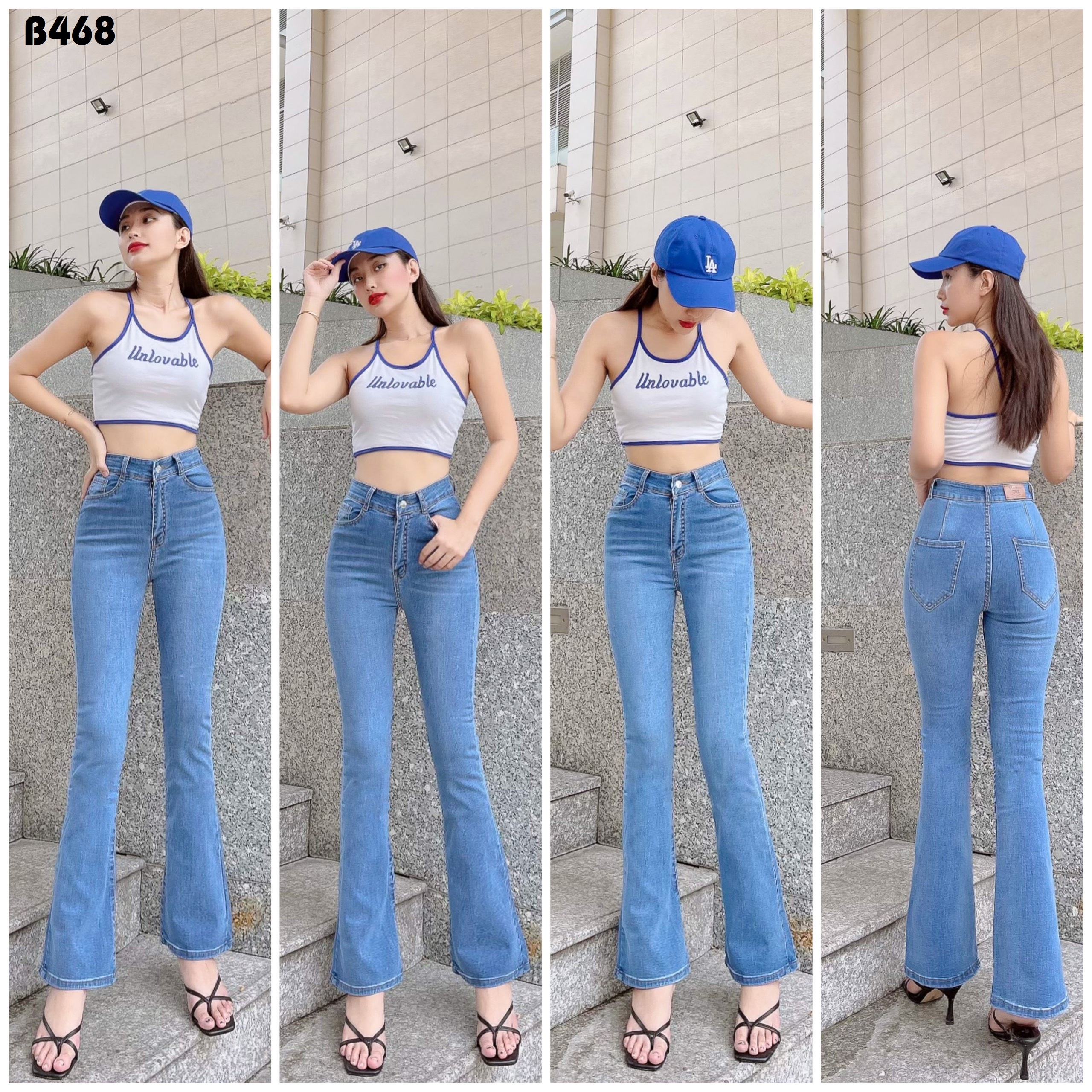Quần jean nữ ông loe xanh nhạt râu mèo B468