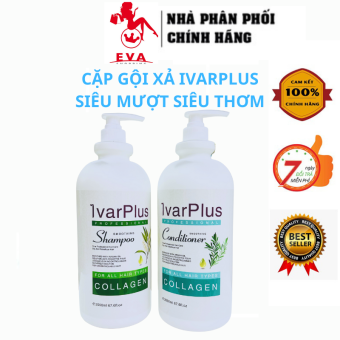 Cặp Dầu Gội Xả IVARPLUS Collagen giảm rụng tóc, cấp ẩm, siêu thơm siêu mượt tóc công thức chuẩn salon 2000ml