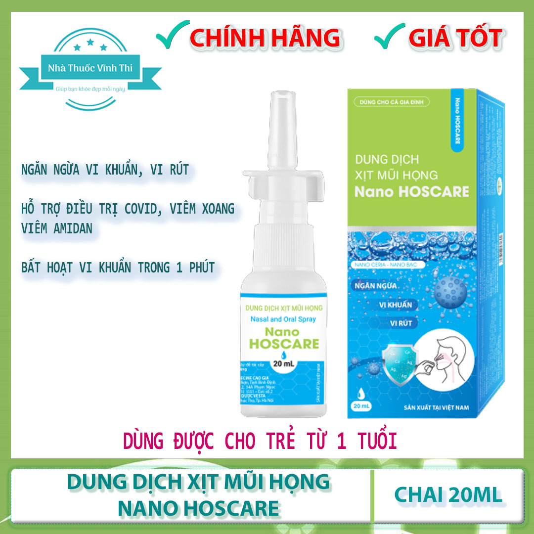 Dung dịch xịt mũi họng nano hoscare chai 20ml - vệ sinh mũi họng cho cả gia đình