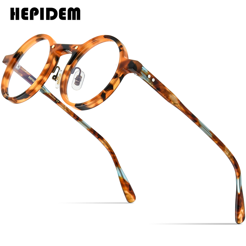 HEPIDEM Acetate Glasses Frame Men 2022 Vintage Retro Round Eyeglasses