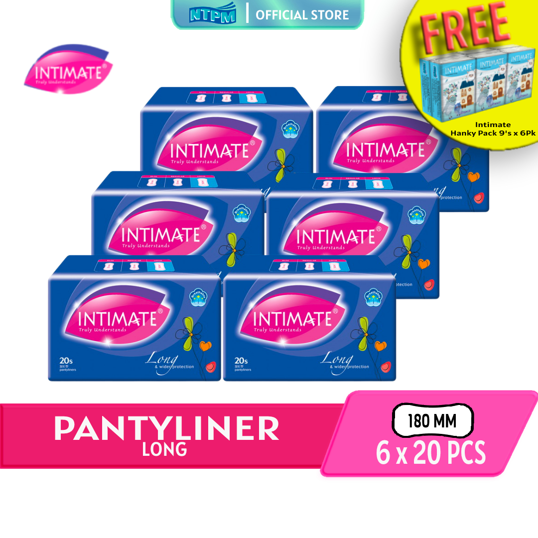 Intimate Pantyliner Long (20's) x 6Pkt - FREE Intimate Hanky Pack 9s x 6 pkts