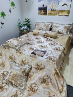 Bộ Chăn Ga Gối 7 Món Gấm Lụa hoàng gia Cao Cấp