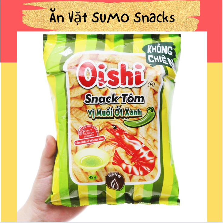 Bịch 10 Gói Bim Bim Snack Tôm vị Muối Ớt Xanh gói 35/40G-Ăn Vặt Sumo Snack