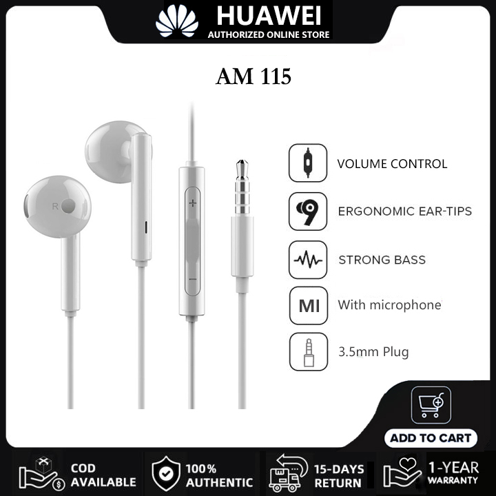 Tai Nghe Huawei Chính Hãng CM33/AM116/AM115 Classic Tai Nghe Nhét Trong Tai | USB C/3.5MM Plug Tai Nghe Có Dây | 3 Nút Với điều Khiển Âm Lượng Mic | For P50 P40 P30 Pro Mate50 40 30 20 Pro Nova 4e 5i 3 3i 2 2i Pro