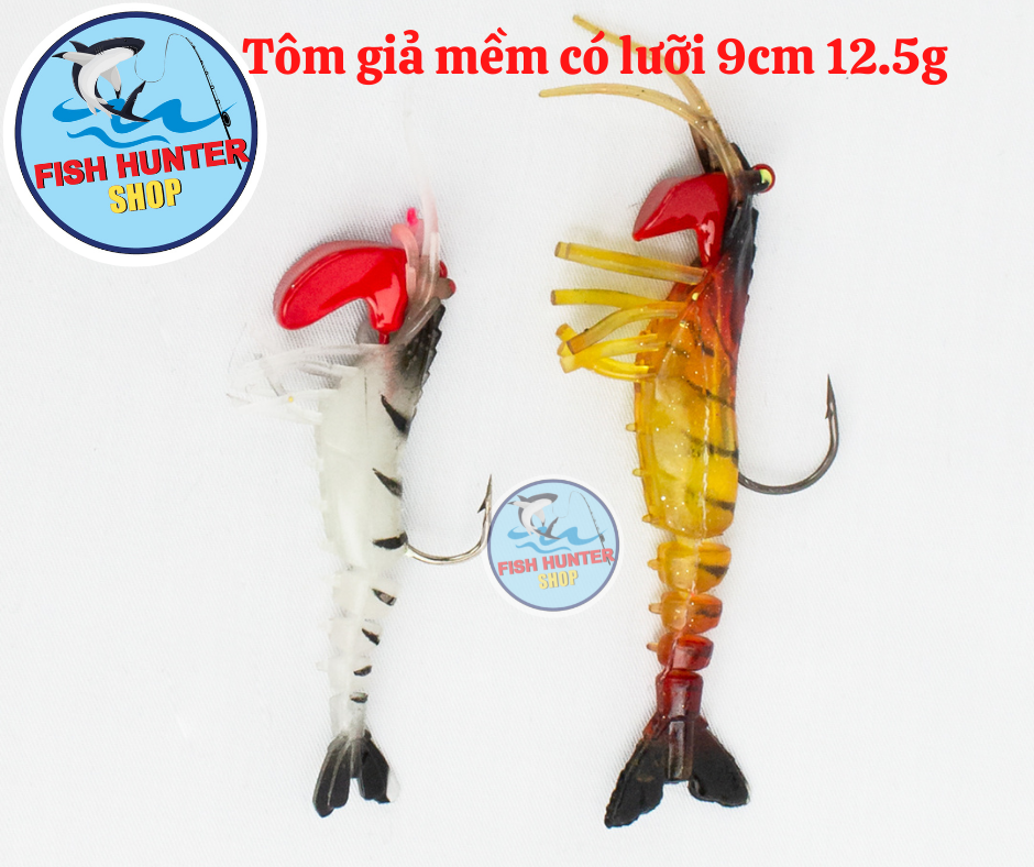 Mồi câu cá giả hình tôm có lưỡi câu lure/ Mồi tôm giả mềm câu lure