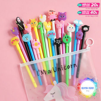 Set 20 bút bi nước cute nhiều màu nhiều mẫu kèm túi
