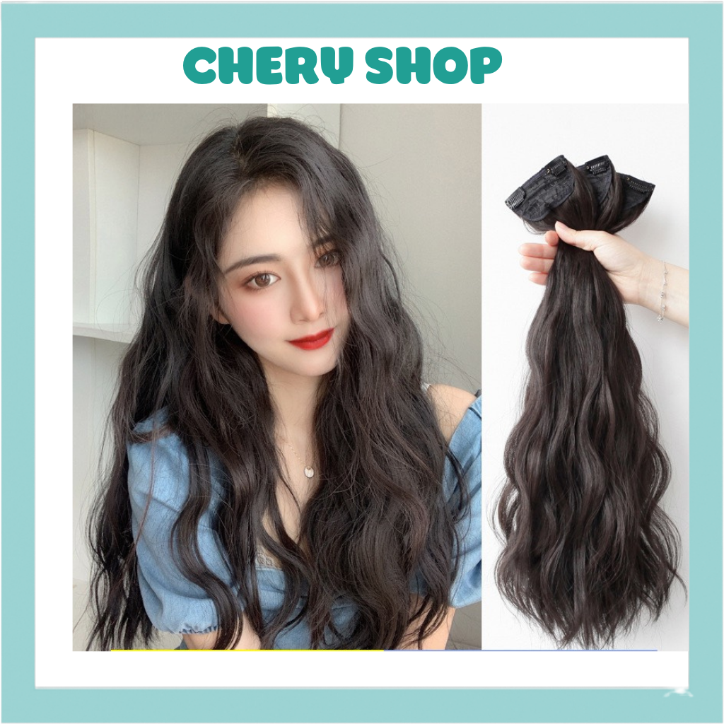 Tóc giả nữ kẹp, set 3 phím phồng xù sóng giúp tóc dày và dài tự nhiên