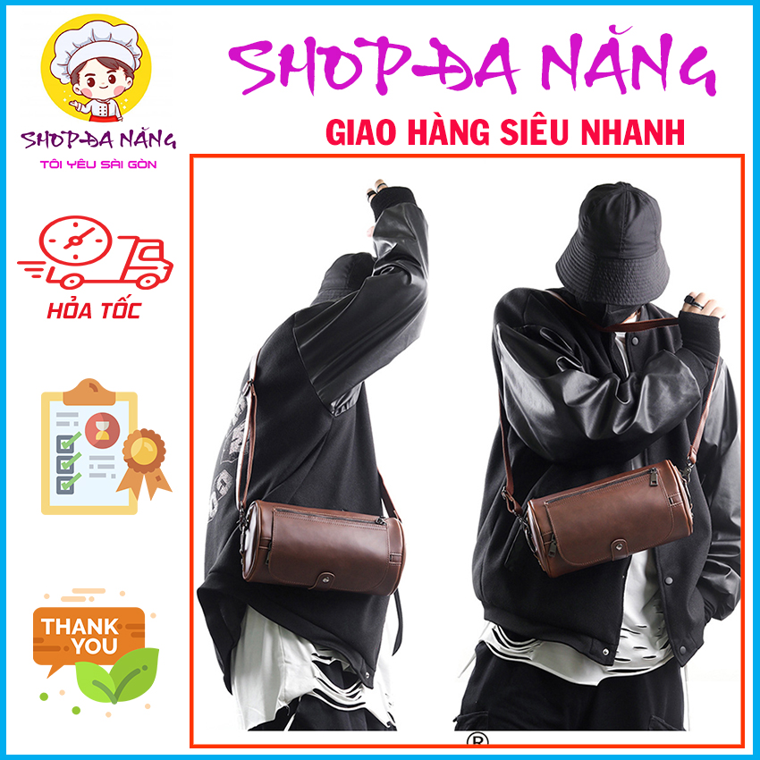 Túi đeo chéo da pu nam nữ cao cấp, túi trống da đeo chéo thời trang hàn quốc