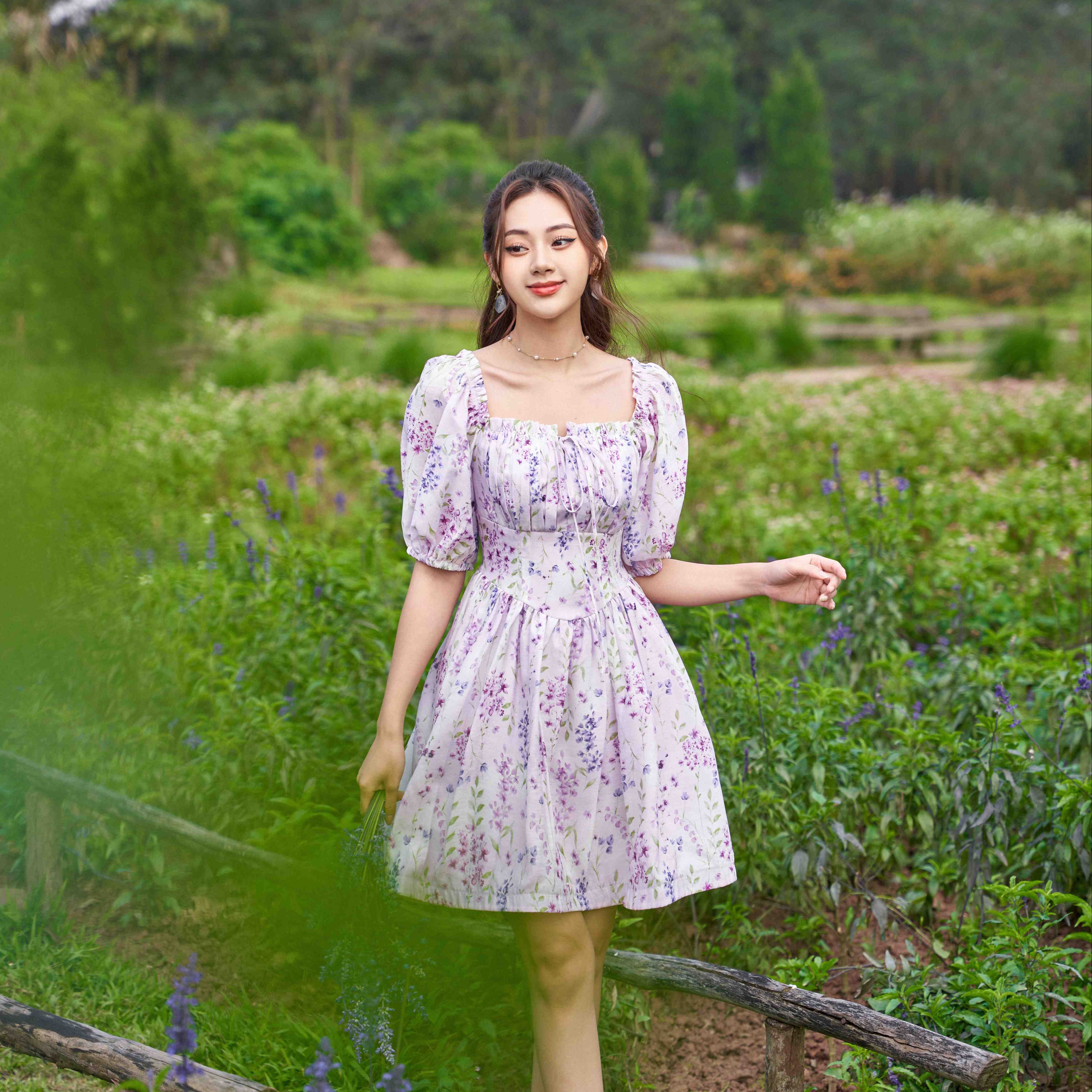 TIELA Đầm váy trễ Vai hoa lavender-Lavender Dress