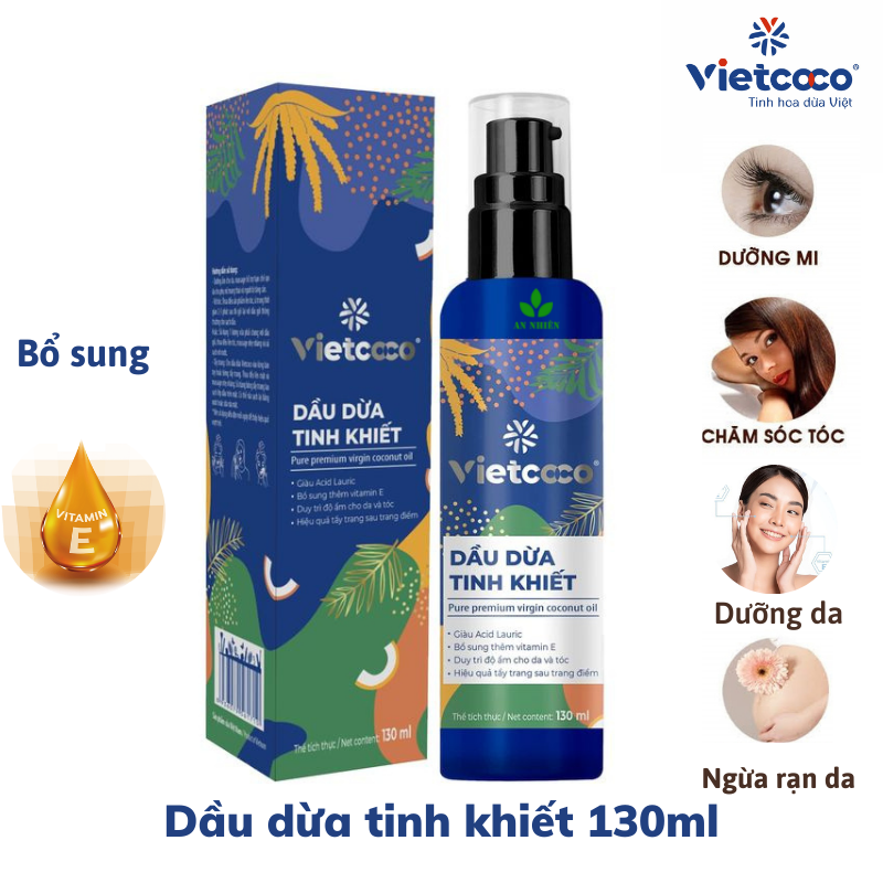 Dầu dừa Tinh khiết Organic Vietcoco dưỡng tóc dưỡng da 130ml