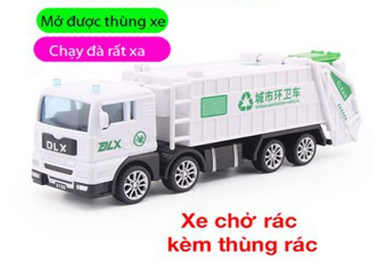 Đồ chơi mô hình xe đựng rác kèm thùng xe mở được chạy đà linh hoạt, TẶNG kèm 1 xe ô tô mini xinh xắn cho bé