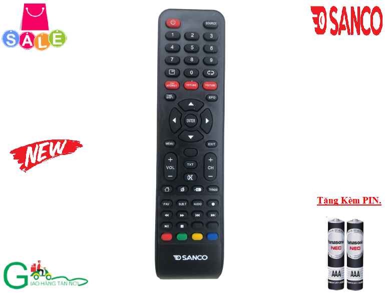Remote điều khiển từ xa dành cho tivi sanco led/lcd/smart tv- hàng chính hãng,mới 100%-tặng kèm pin