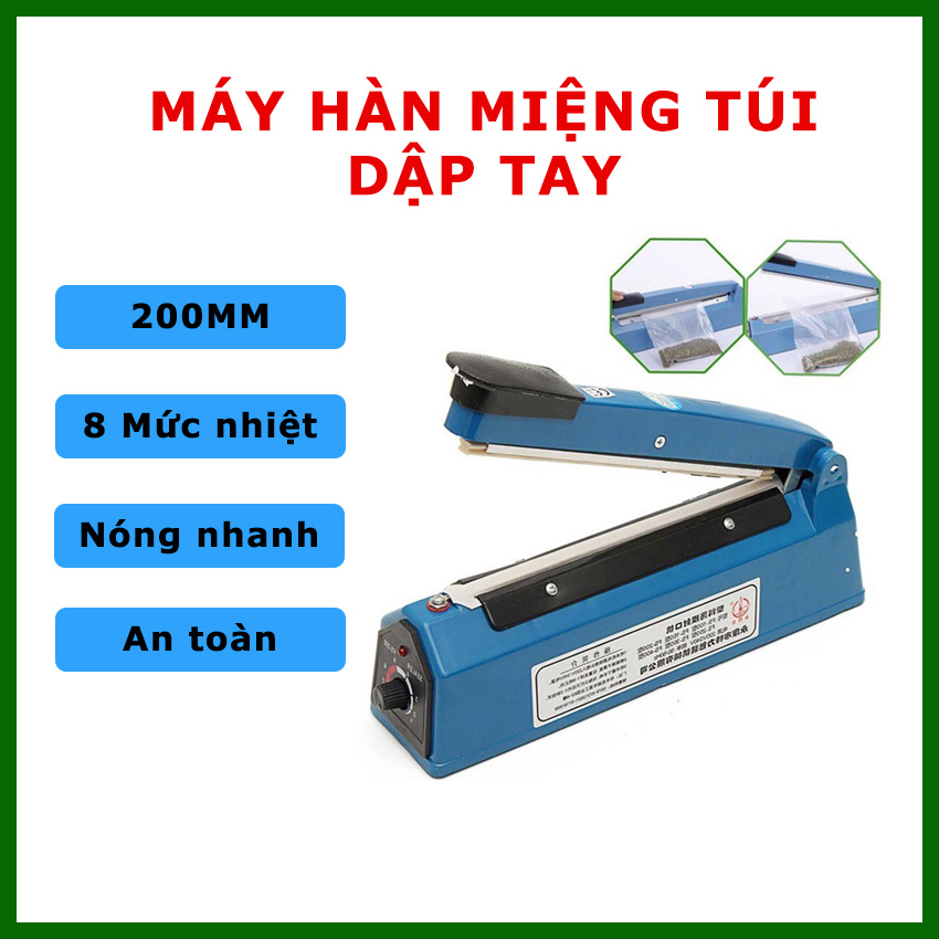 Máy hàn miệng túi dập tay 20cm PFS200 lõi đồng kèm dây hàn nhiệt cao cấp, máy hàn miệng túi nilon 20cm, máy hàn miệng túi mini, máy niêm phong miệng túi