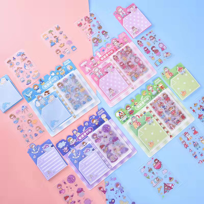 Sticker Dán Cute Kèm Giấy Note Dễ Thương Cartoon Xinh Xắn