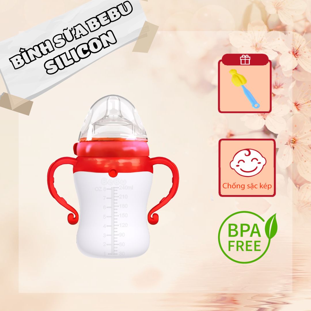 Bình sữa bebu silicon kháng khuẩn không bpa an toàn cho bé chứng nhận bởi fda hoa kỳ và bộ y tế