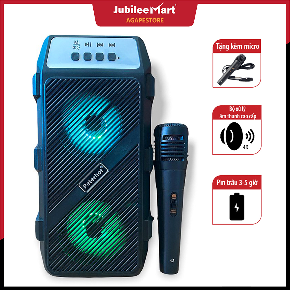 [Siêu Sale - Tặng kèm ] Loa Bluetooth Karaoke PTH-2322 - Tặng kèm Mic cao cấp - Âm Thanh Trong Trẻo - Loa Kép Nghe Nhạc Giải Trí Cực Hay - Có Đèn Led Đổi Màu - Bảo hành 1 đổi 1