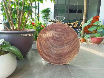 Thớt gỗ Nghiến có đai Inox đường kính 39cm
