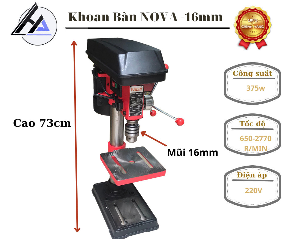 Máy khoan bàn 375w nova hàng công ty 220v bảo hành máy 6 tháng