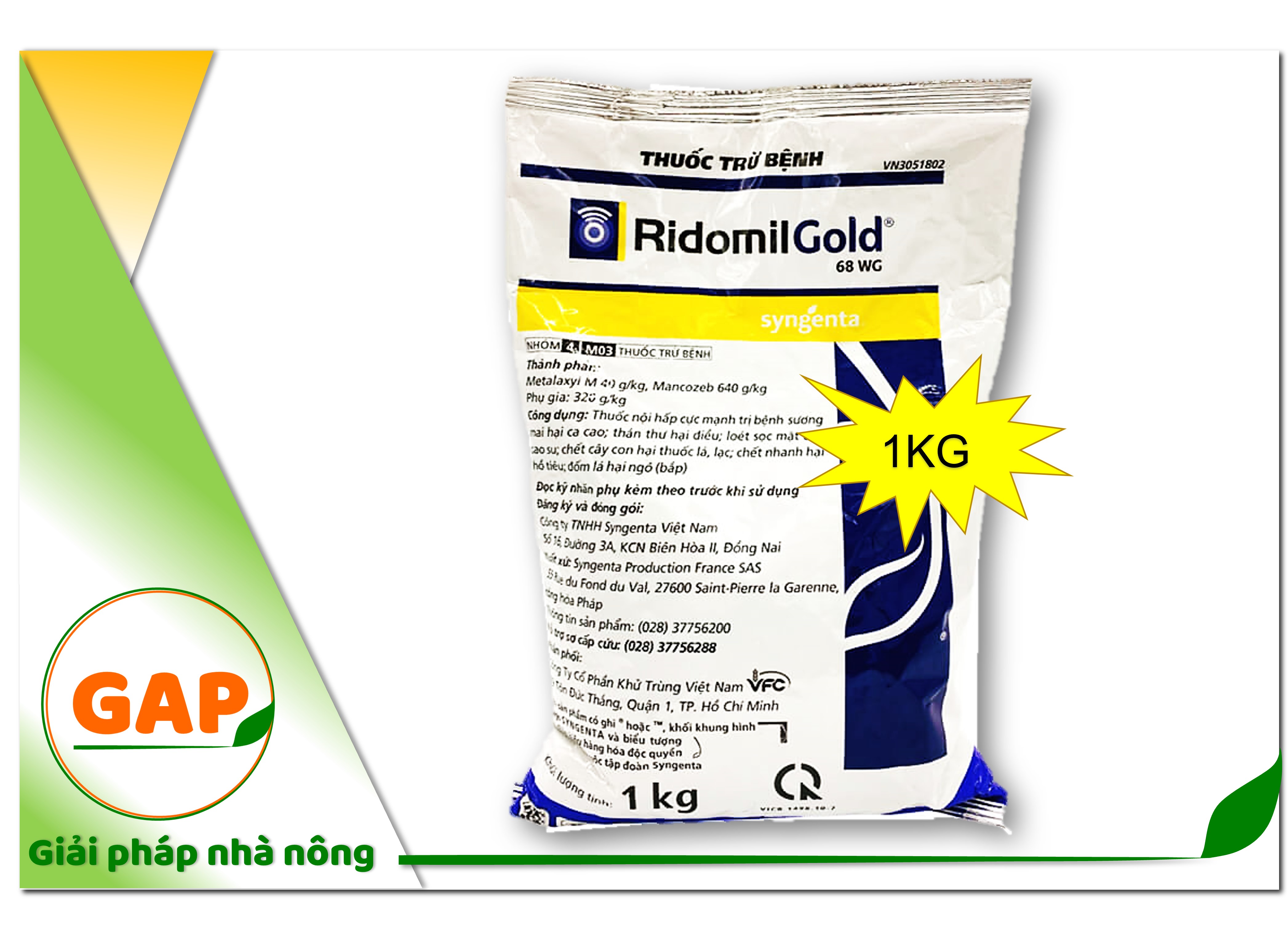 Ridomil gold 68wg - 1kg - trừ bệnh phổ rộng cho cây trồng