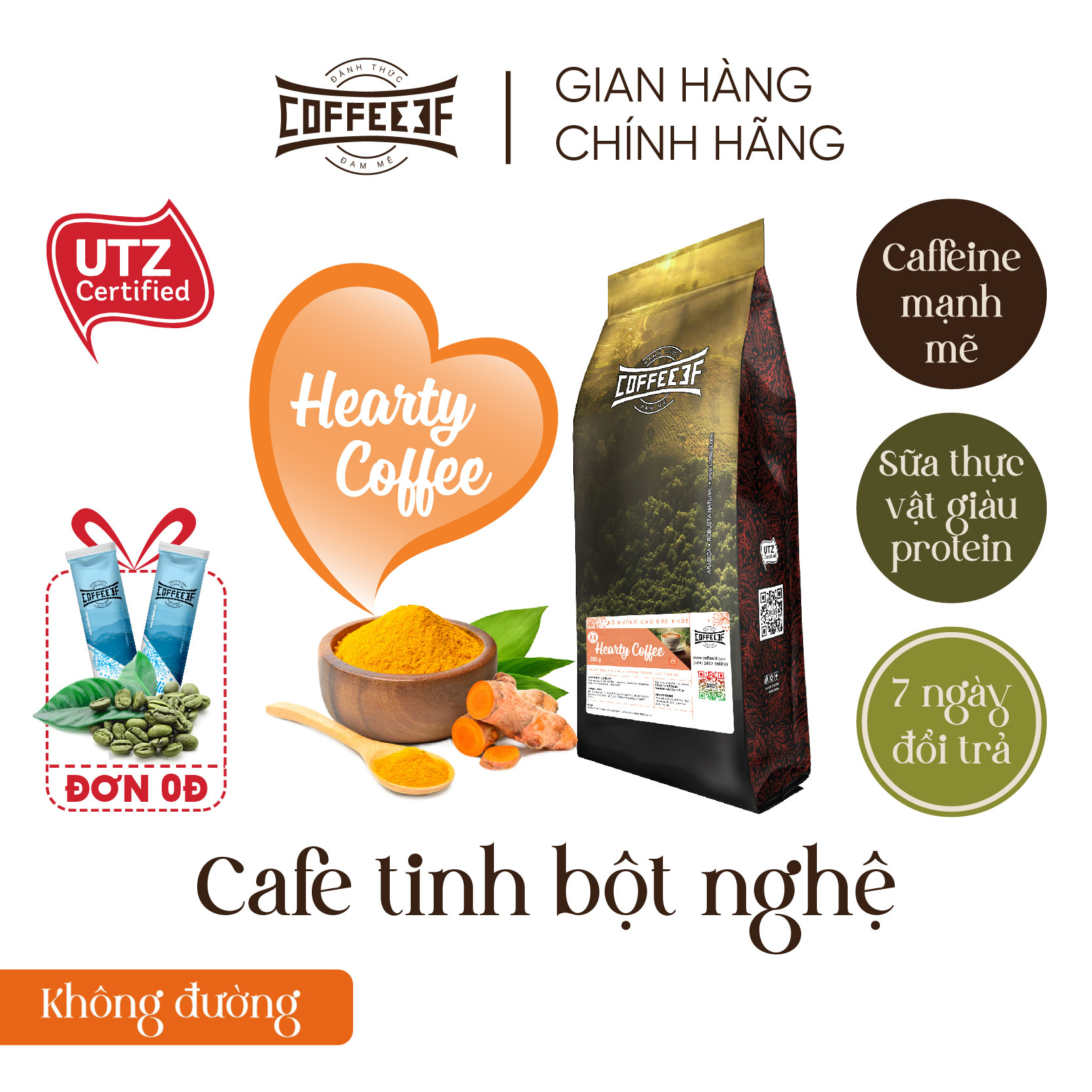 Cà phê hoà tan tinh bột nghệ Hearty Coffee - Coffee 3F