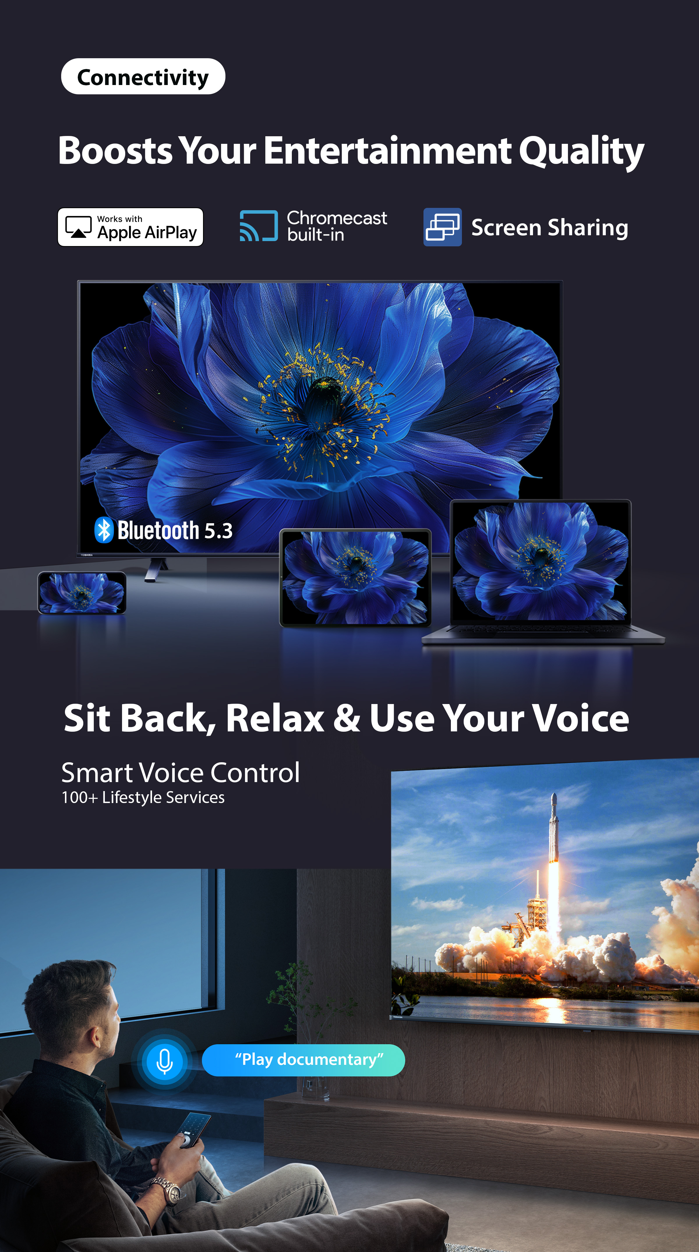 Toshiba E330 43/55/65/75 Inch 4K UHD Smart TV | Dolby Vision & Atmos | REGZA engine | 4K AI Upscale