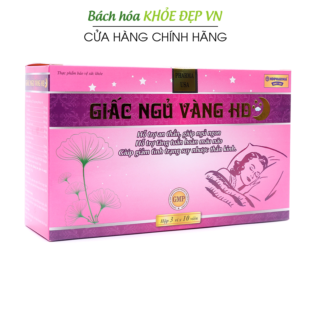 Viên uống ngủ ngon thảo dược Giấc Ngủ Vàng HD dưỡng tâm an thần, giảm stress mất ngủ - Hộp 30 viên