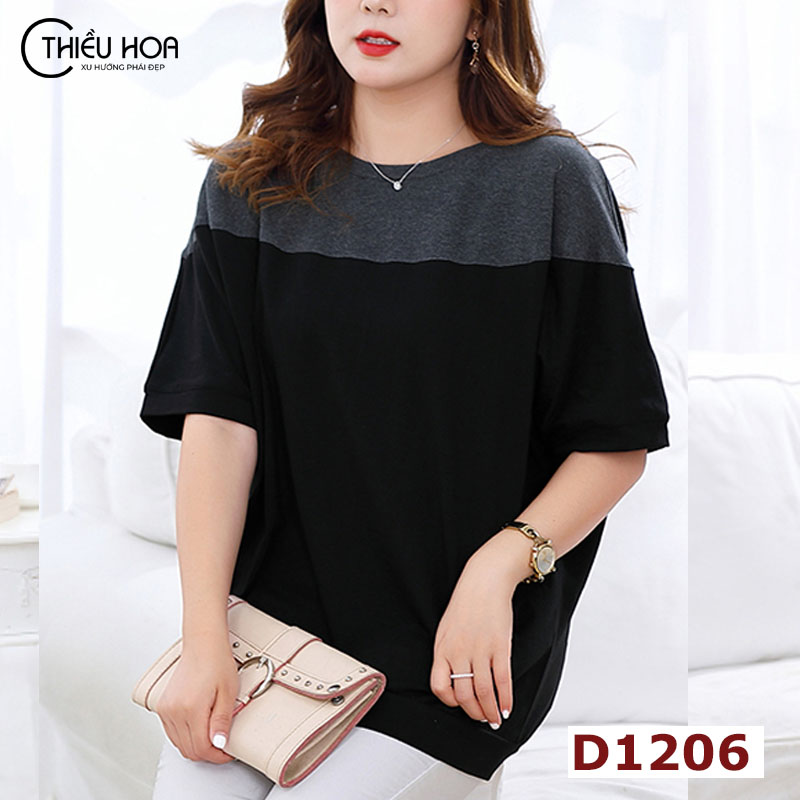 Áo thun nữ form rộng phối 2 màu nhã nhặn có bigsize đến 80kg d1206