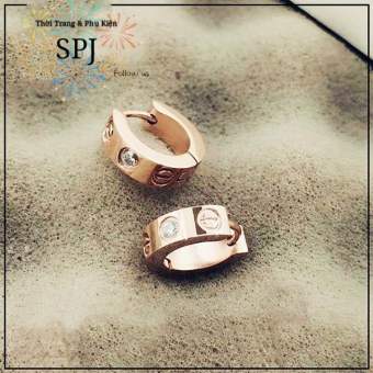Bông Tai Titan Bấm Cartier Love Đính Xoàn