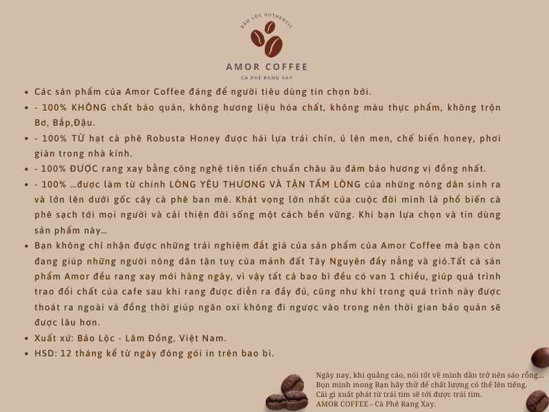 [coffee đặc trưng phin việt][ 500gram ]cà phê nguyên chất robusta honey blend cao cấp,100% nguyên chất rang xay tiêu chuẩn cao đến từ amorcoffee.vị đắng,đậm vừa phải-hậu vị ngọt .có thể pha phin-pha máy.mua 2kg tặng phin nhôm. 5